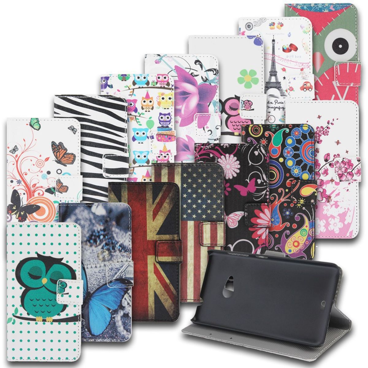 Handy Tasche Schutz Case Motiv Etuis Cover Design Smartphone Hülle Owl Rahmen