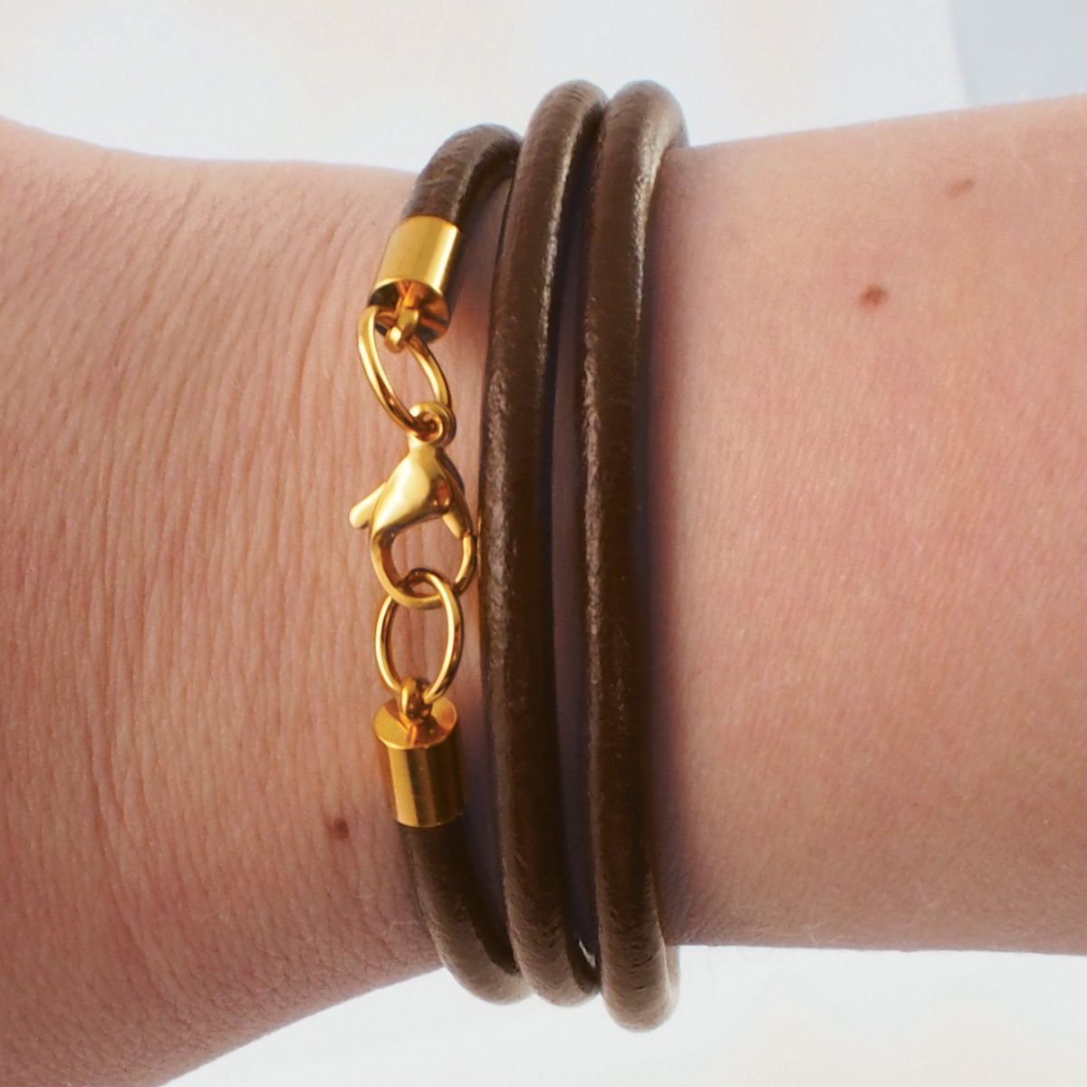 König Design Lederkette Braun 4mm - Halskette 40cm Mit Hebeldruckverschluss Rose Gold