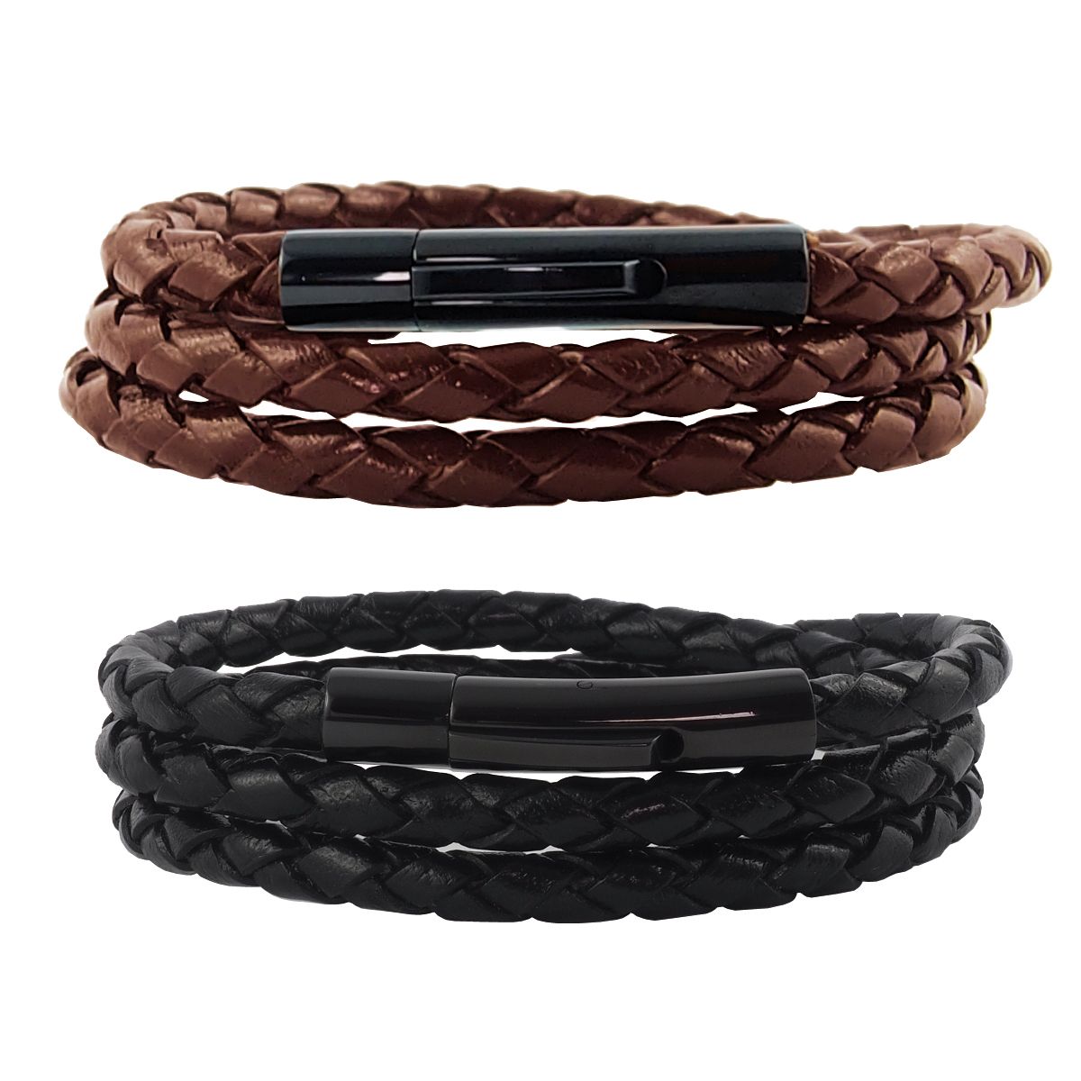 Lederkette Lederarmband 4   6 mm Hebel Verschluss Schwarz / Braun geflochten Neu