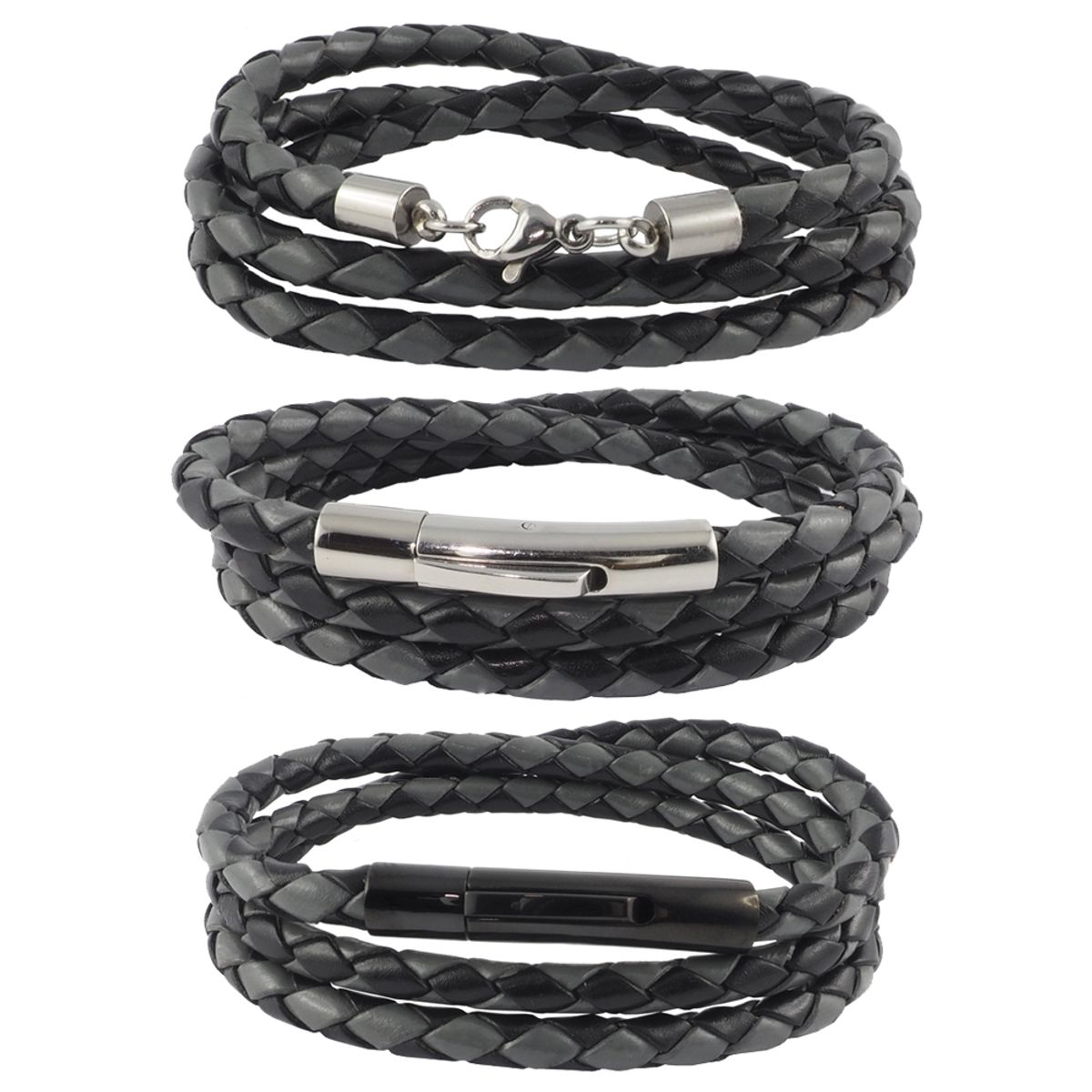 Lederkette Lederband Herren Halskette Schwarz Grau 17 100 cm lang geflochten