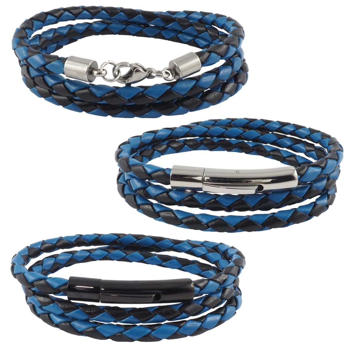 Lederkette Lederband Herren Halskette Schwarz Blau 17 100 cm lang geflochten
