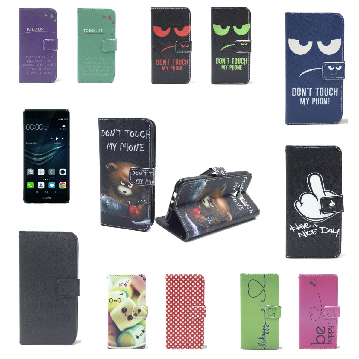 HANDY TASCHE FÜR HUAWEI P9 LITE FLIP COVER CASE SCHUTZ HÜLLE ETUI MOTIV WALLET